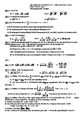 15 Đề kiểm tra thử học kỳ I môn Toán - lớp 9